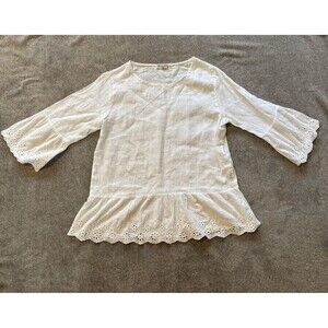 Terzo Millennio Medium Women's Top 100% Linen White Italy Lagen Cottage Oversize